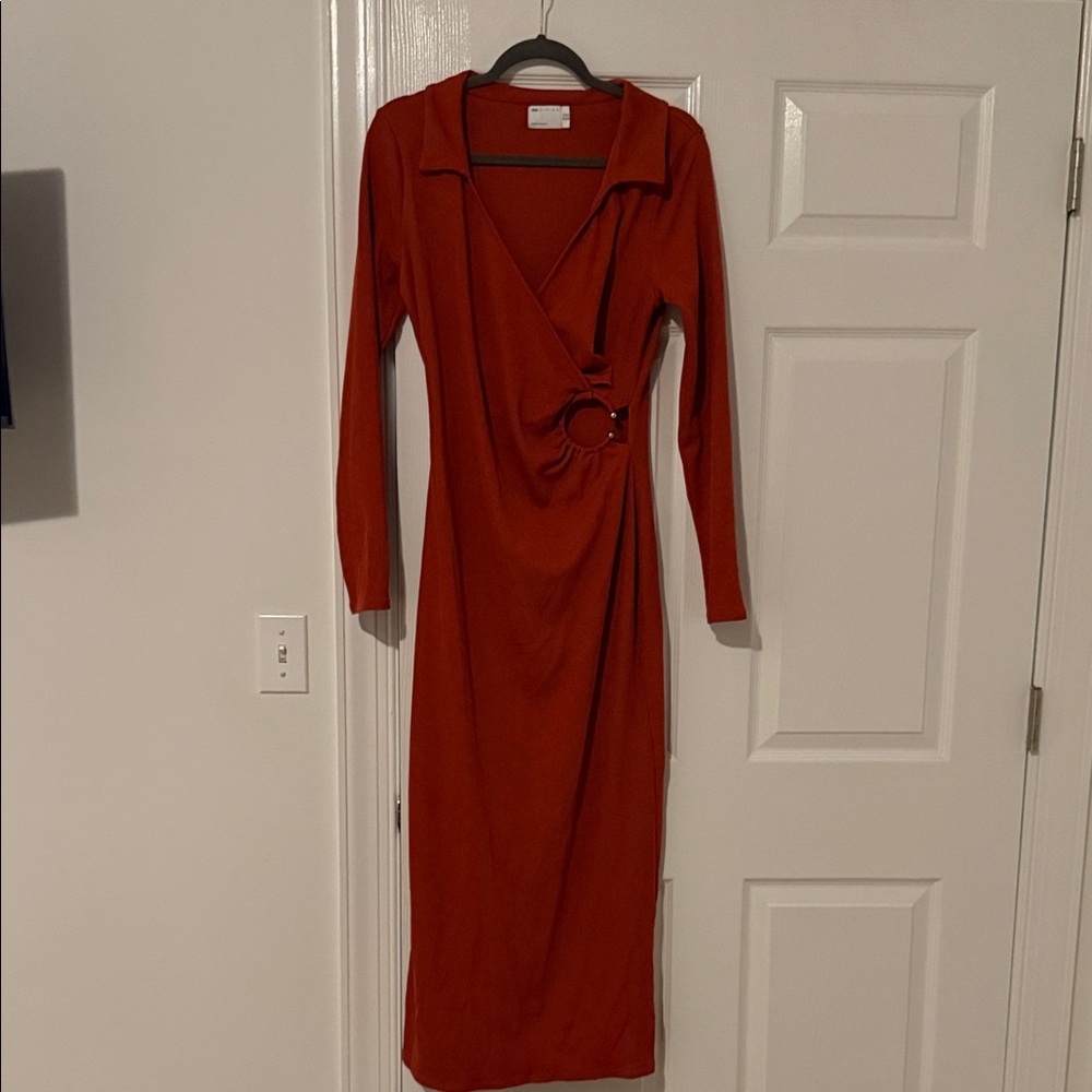 ASOS Design Rust Long Sleeve Dress with Ring Detail